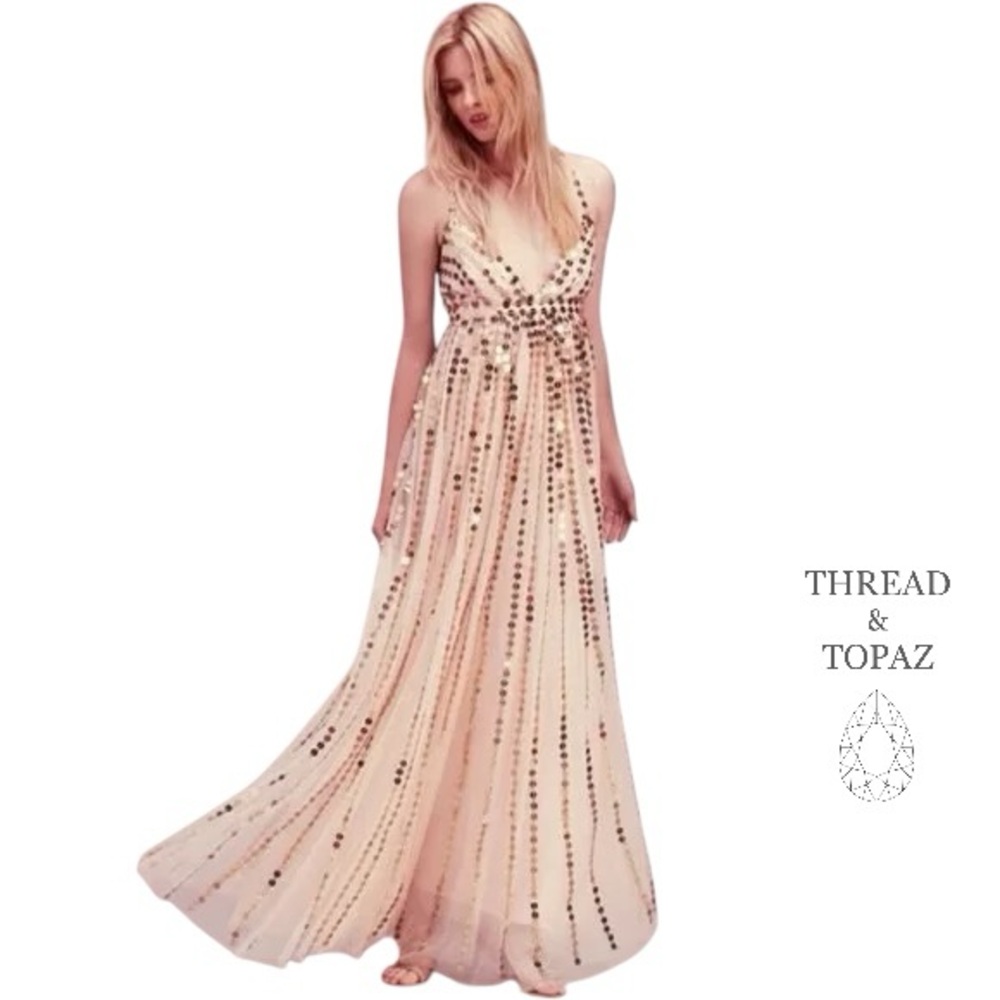Free People Only In My Dreams Whisper Pink Sequins Dress Gown Size 2
